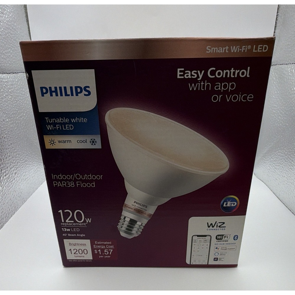Philips WiZ Connected PAR38 LED Smart Wi-Fi Flood Bulb Tunable White 13W 1200L